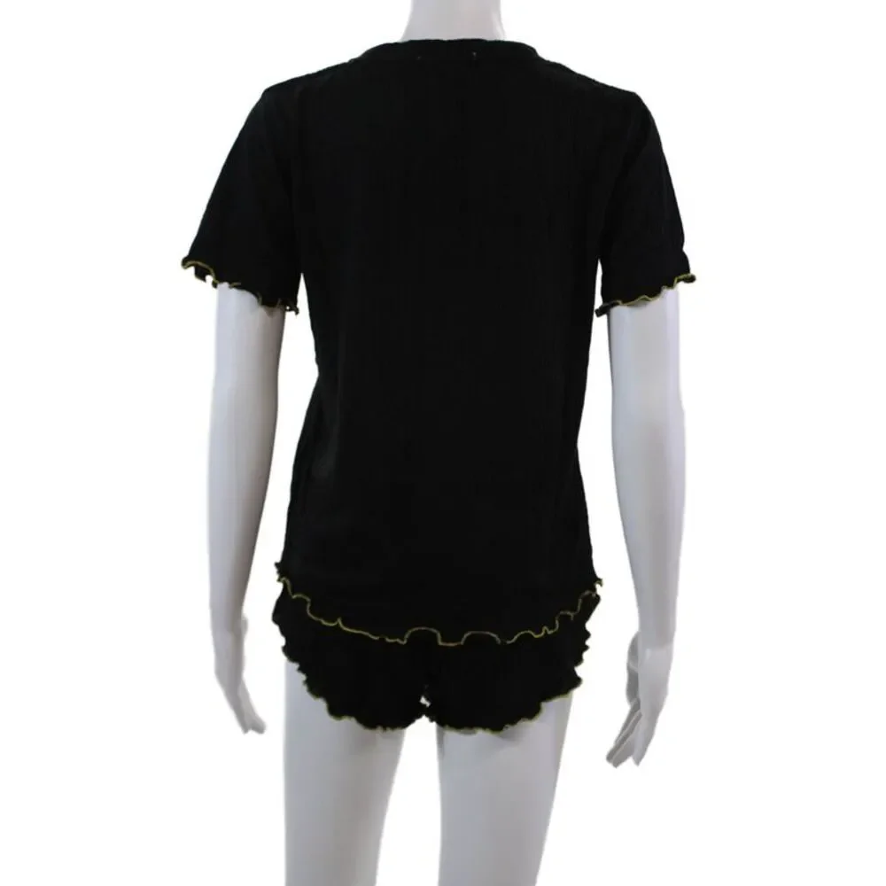 Emerson Road Womens Floral Embroidered Sleepwear Top + Short Set Black Size XS